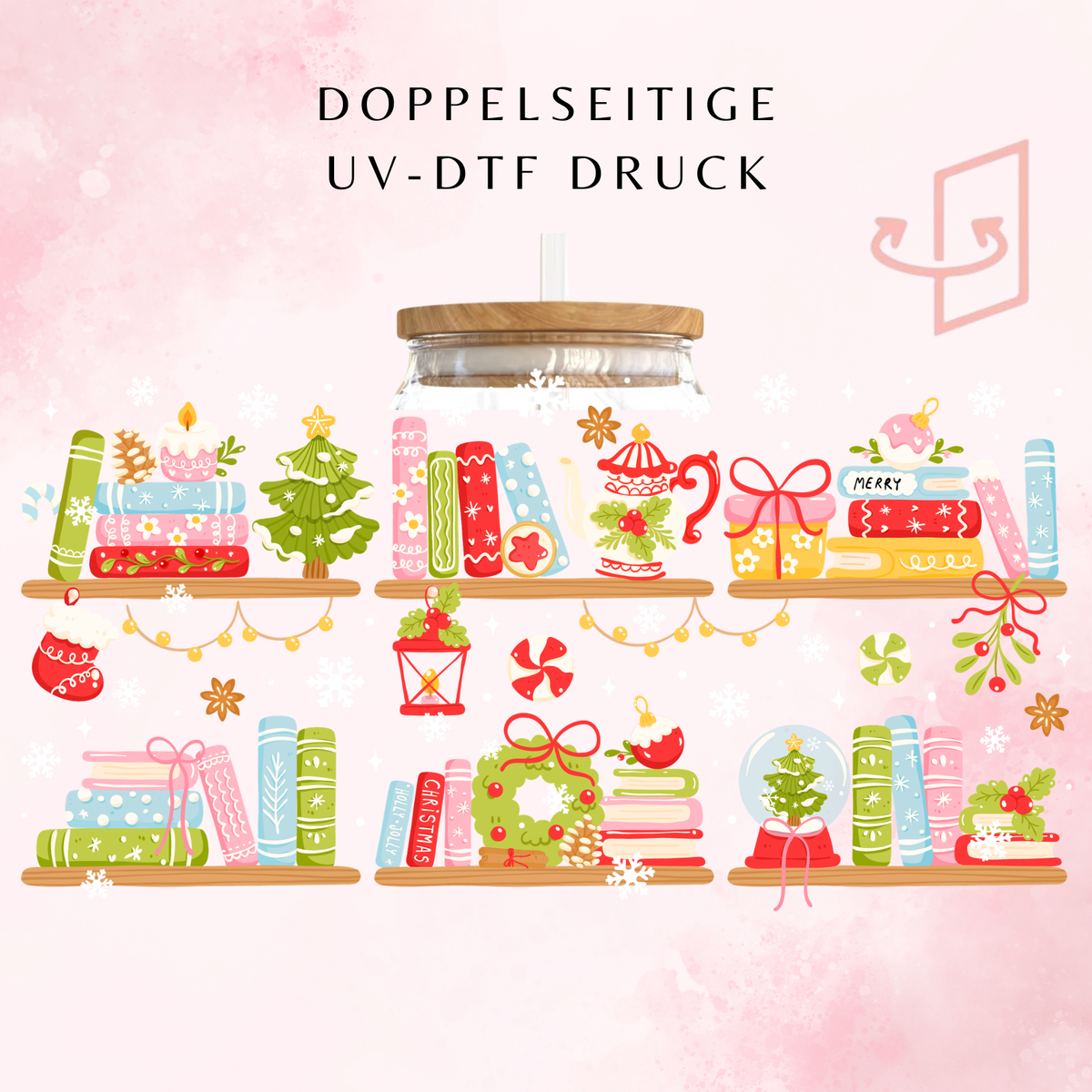 Christmas Bookshelf Trinkglas | 16 oz