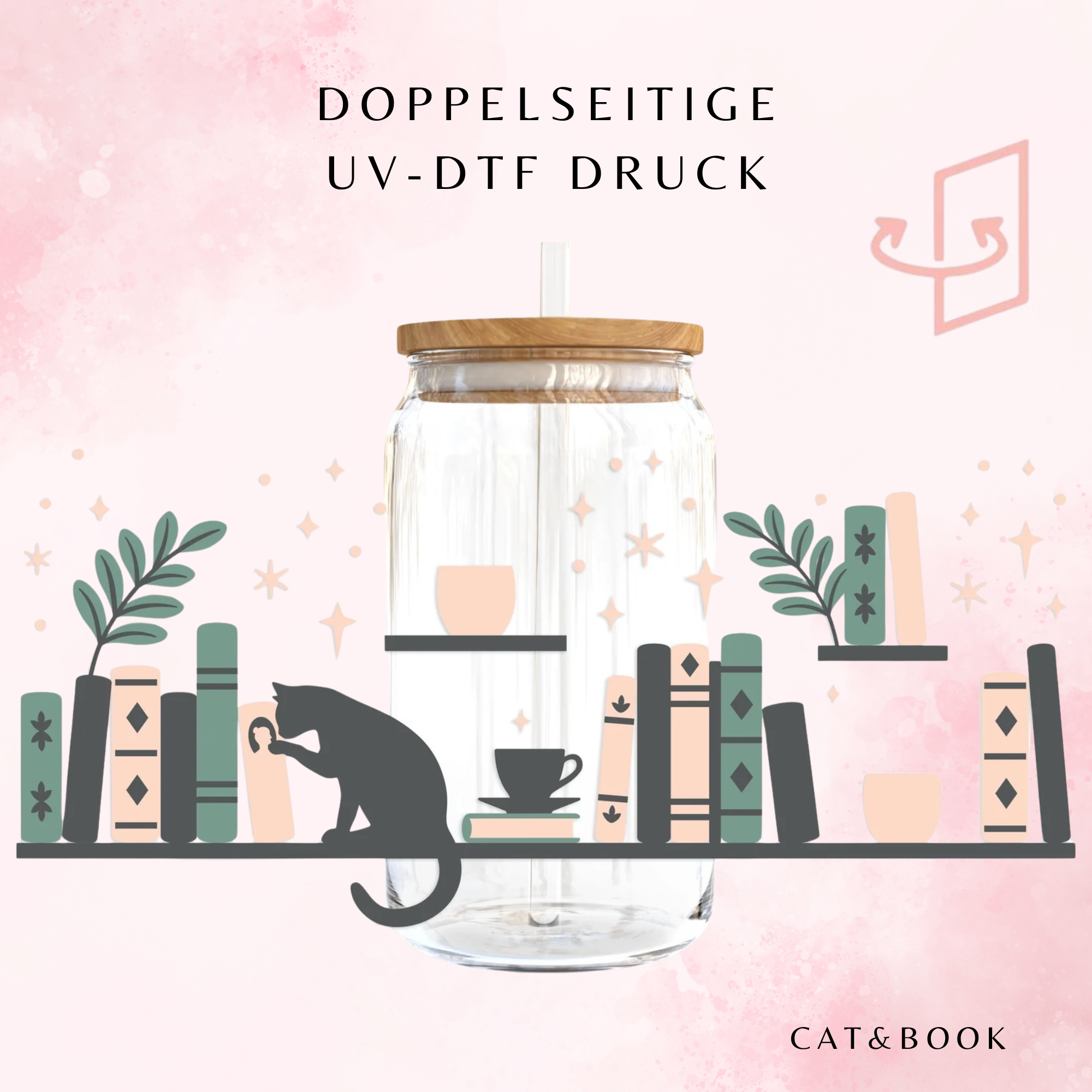 NEU Cat and Book Trinkglas 🐈‍⬛📚 | 16 oz