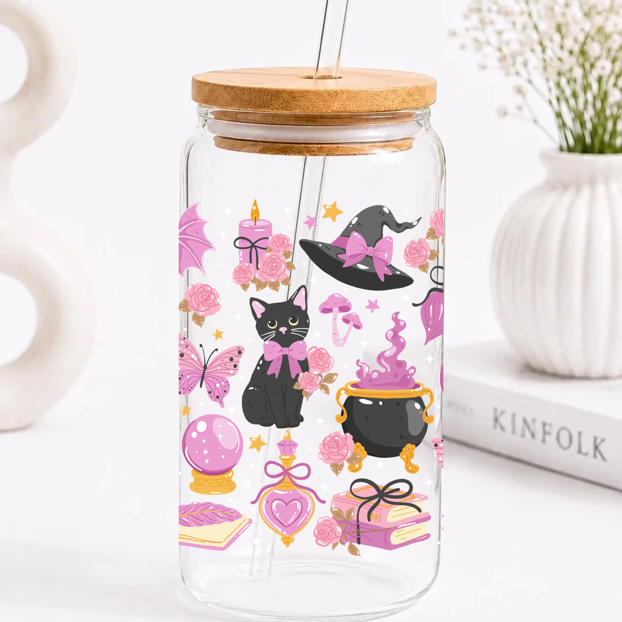 Black Cat Fantasy Trinkglas | 16 oz