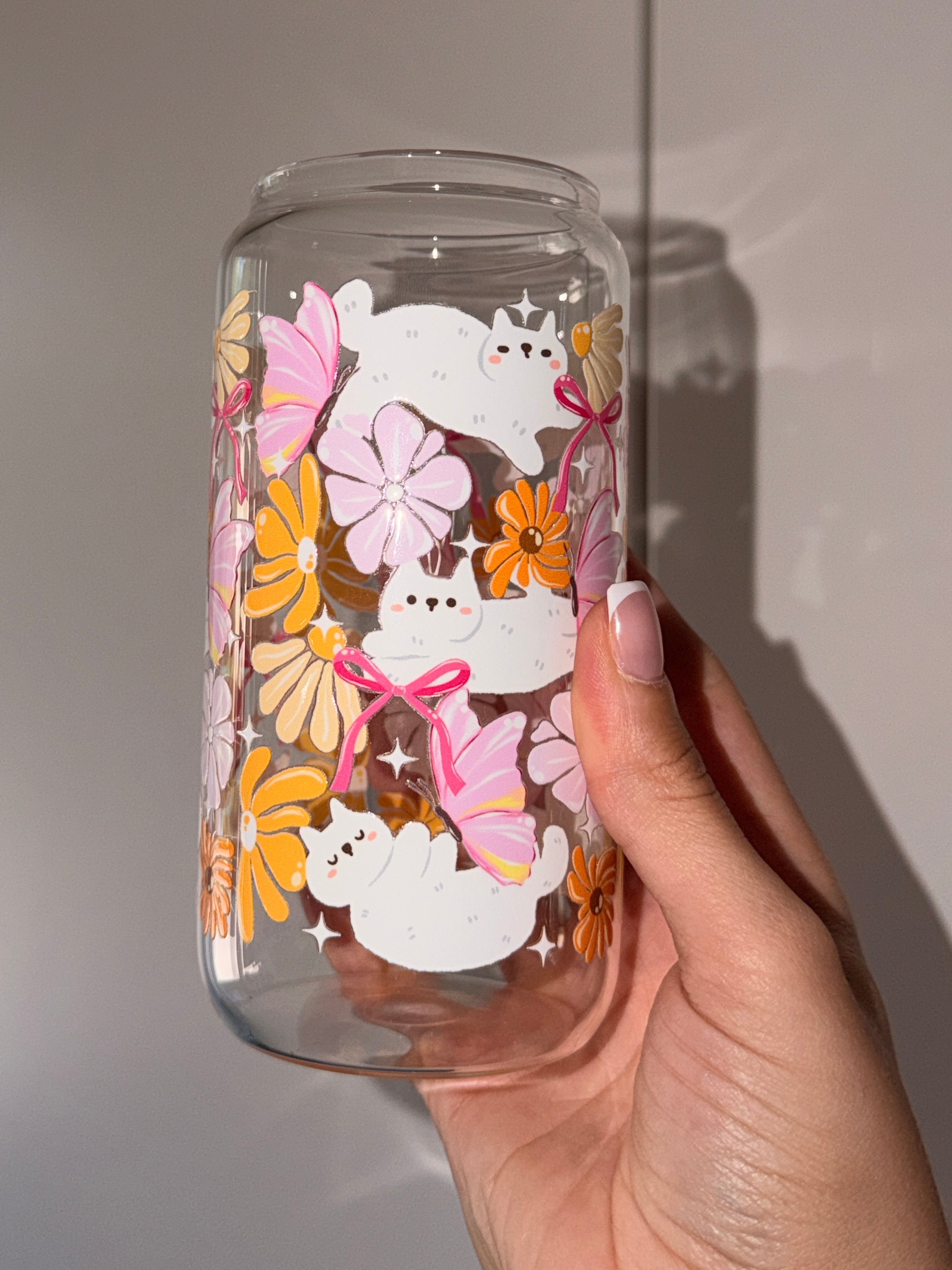 White Cat & Butterfly Trinkglas🐱🦋 | 16 oz