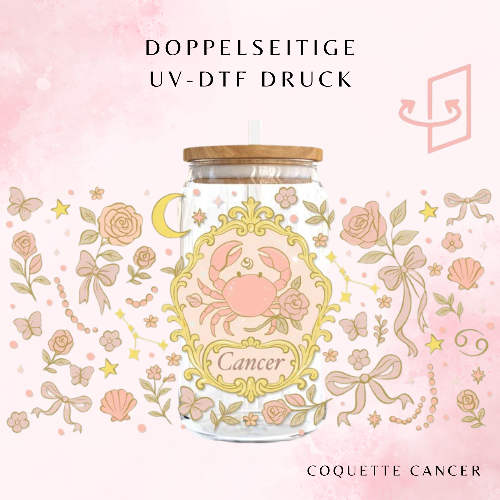 Coquette Cancer Trinkglas – Sternzeichen Krebs | 16 oz