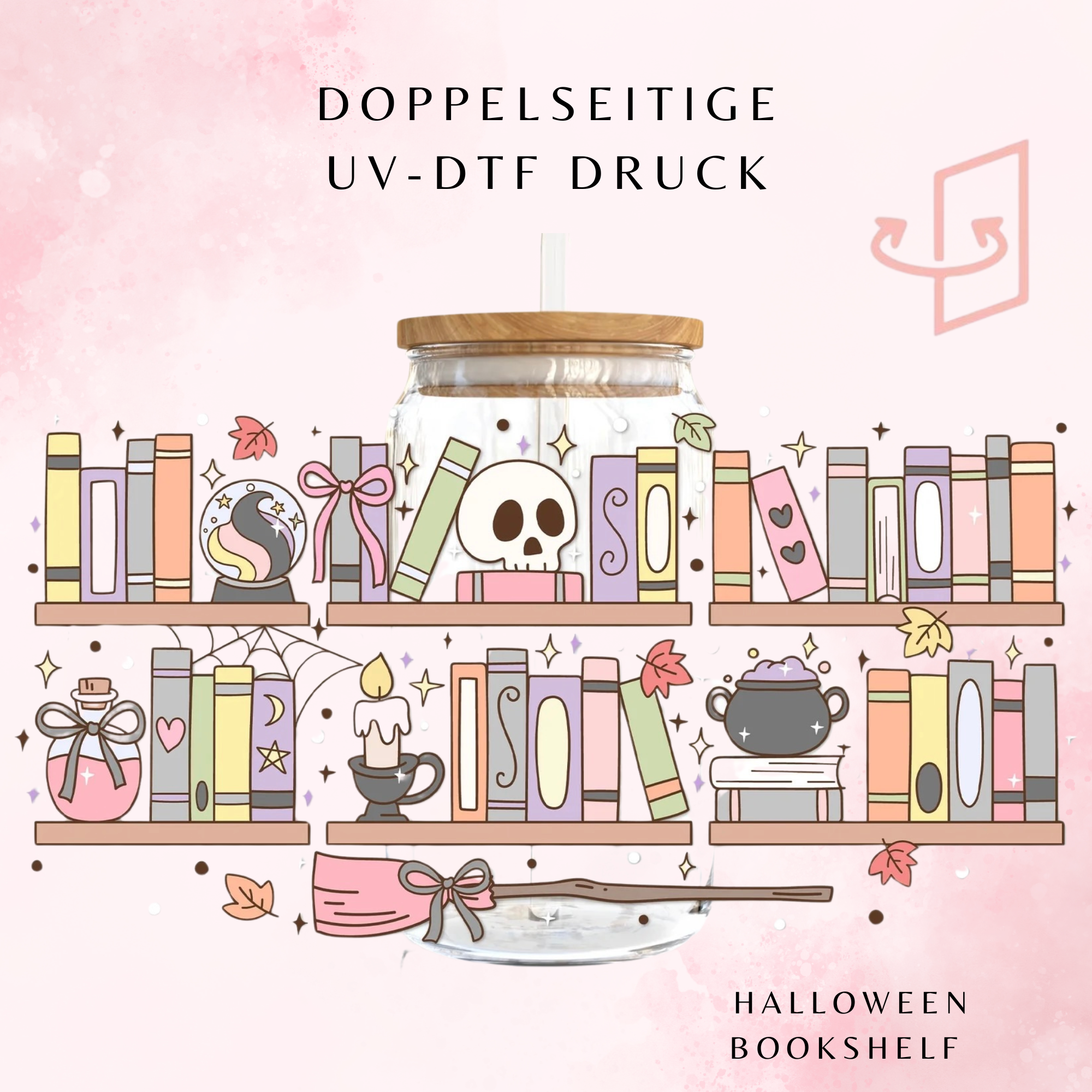 Halloween Bookshelf Trinkglas | 16 oz