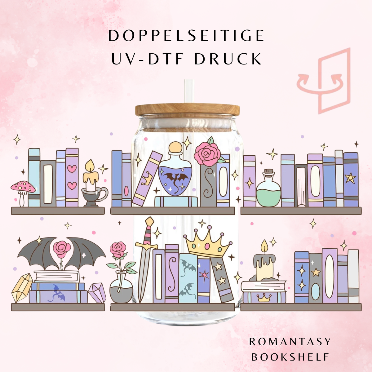 Romantasy Bookshelf Trinkglas | 16 oz