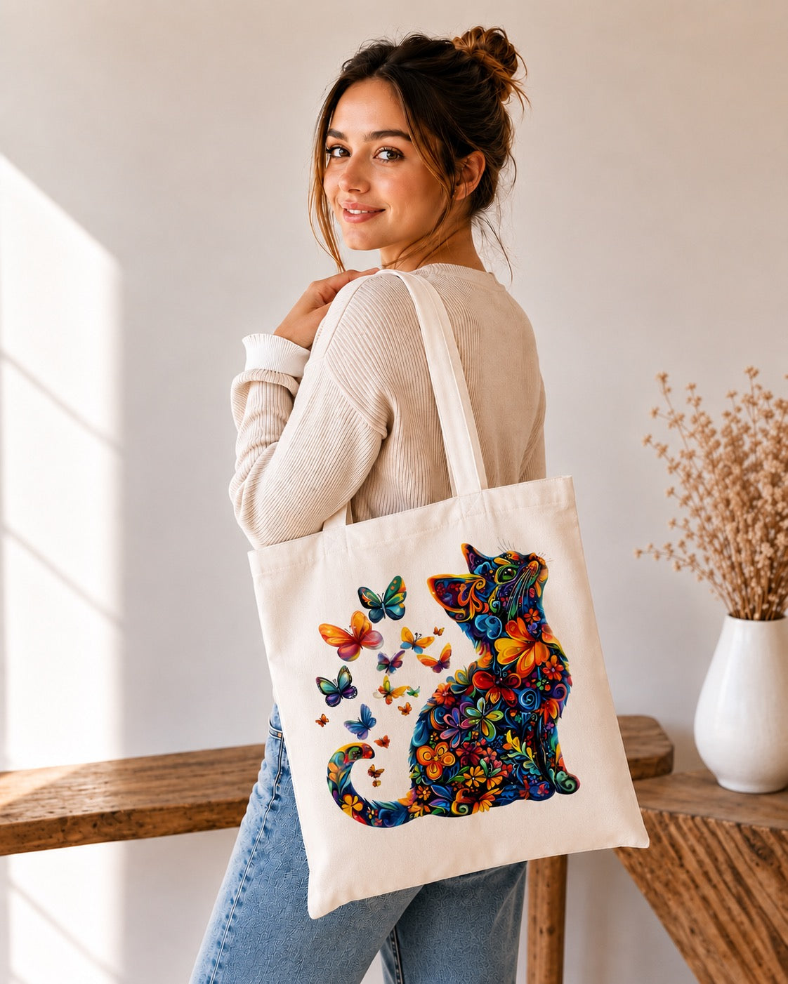🐱 Bunte Katzen Tote Bag – Farbenfroher Blickfang für Katzenliebhaber