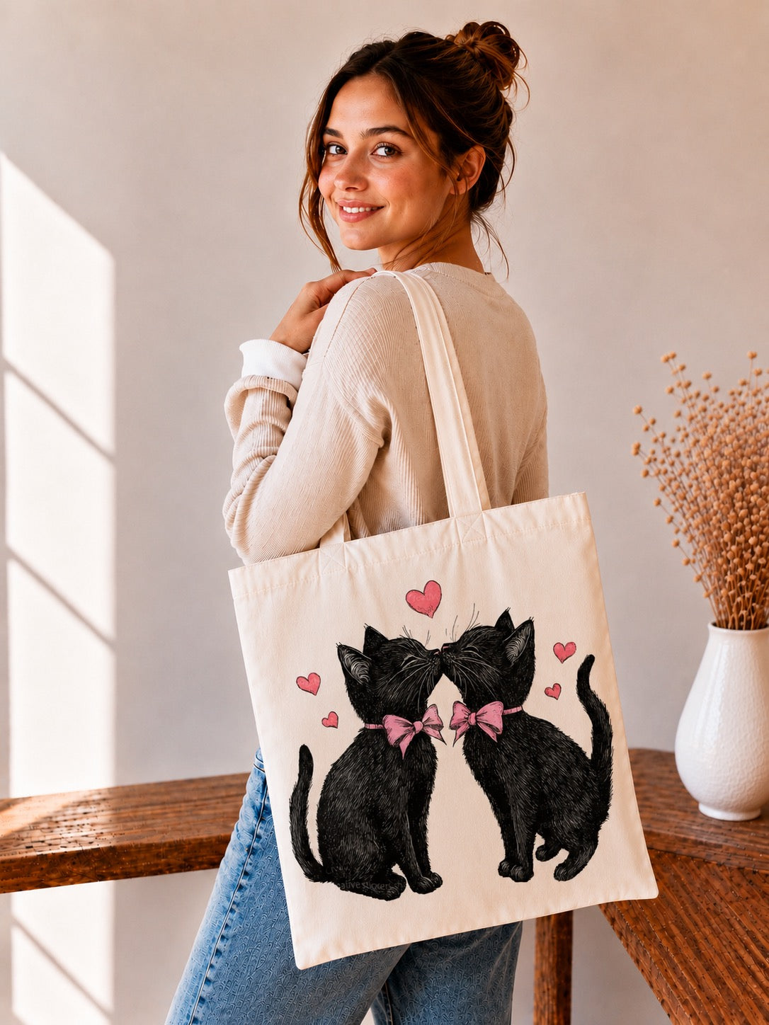 🖤🐱 Love Cats Tote Bag – Romantische Stofftasche für Katzenliebhaber