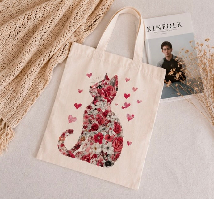 🌹🐱 Romantische Katzen Tote Bag – Für Katzenliebhaber mit Herz