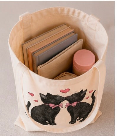 🖤🐱 Love Cats Tote Bag – Romantische Stofftasche für Katzenliebhaber