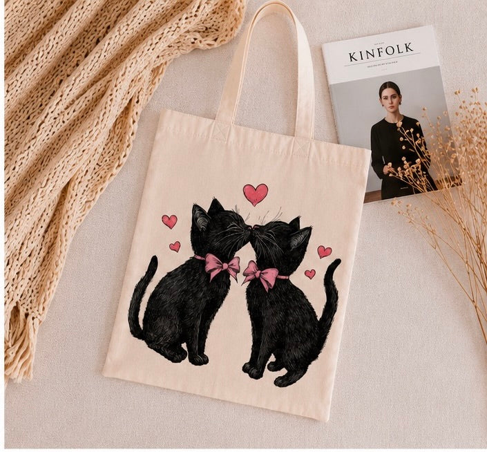🖤🐱 Love Cats Tote Bag – Romantische Stofftasche für Katzenliebhaber
