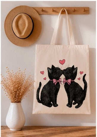 🖤🐱 Love Cats Tote Bag – Romantische Stofftasche für Katzenliebhaber