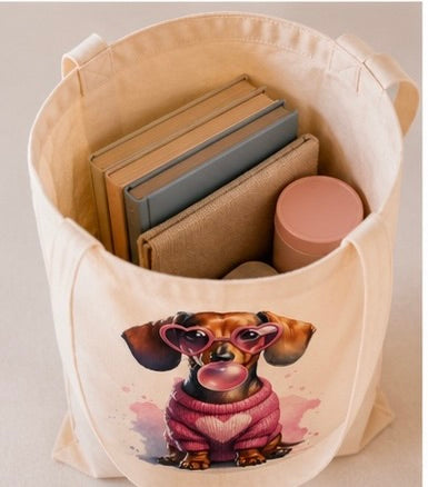 🐶💖 Fashion Dachshund Tote Bag – Süße Dackel Stofftasche für Hundefans