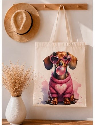🐶💖 Fashion Dachshund Tote Bag – Süße Dackel Stofftasche für Hundefans