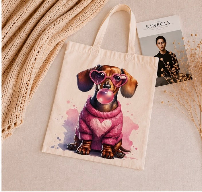 🐶💖 Fashion Dachshund Tote Bag – Süße Dackel Stofftasche für Hundefans