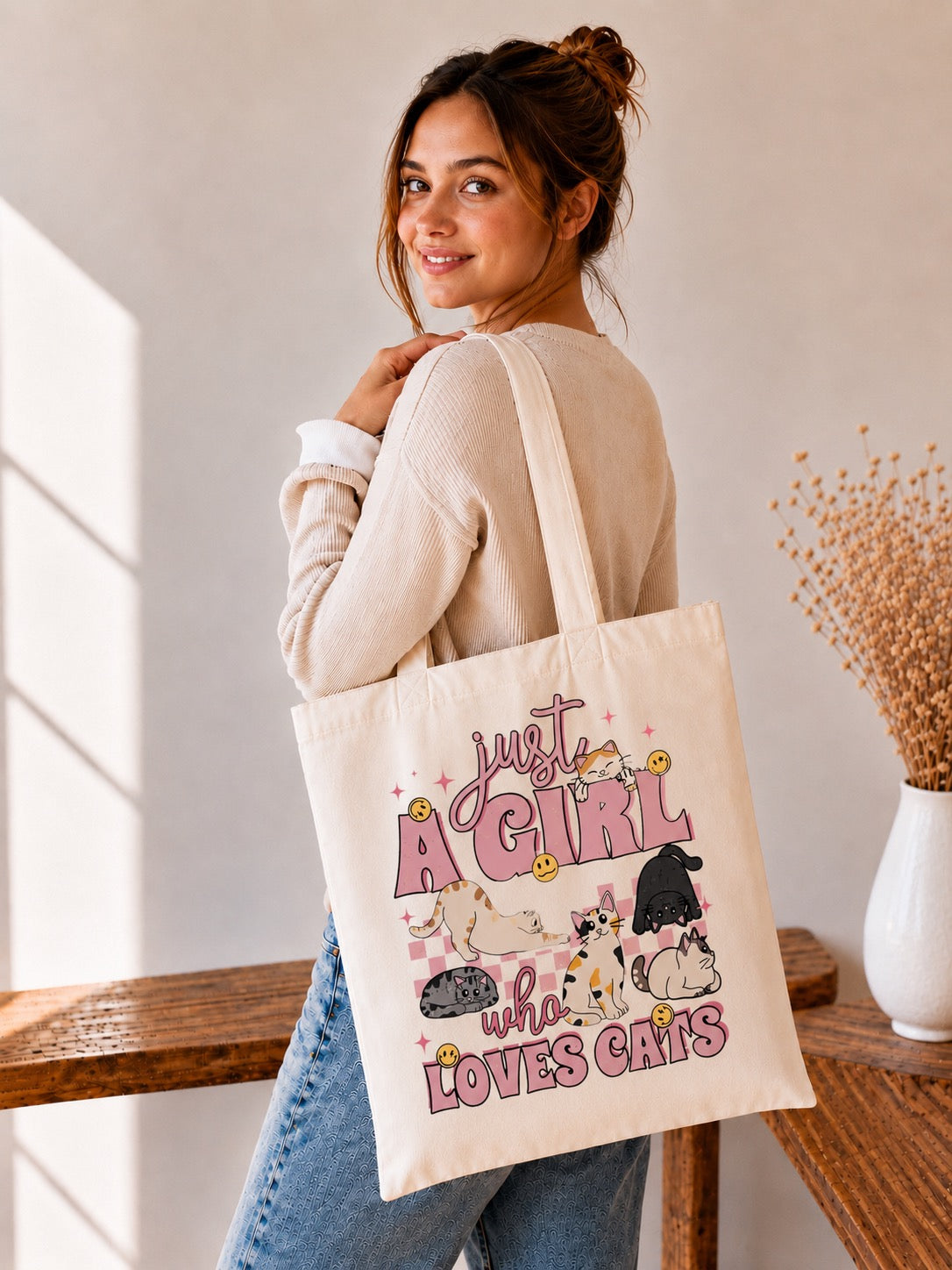 🐱💖 Just a Girl Who Loves Cats – Cat Lover Tote Bag