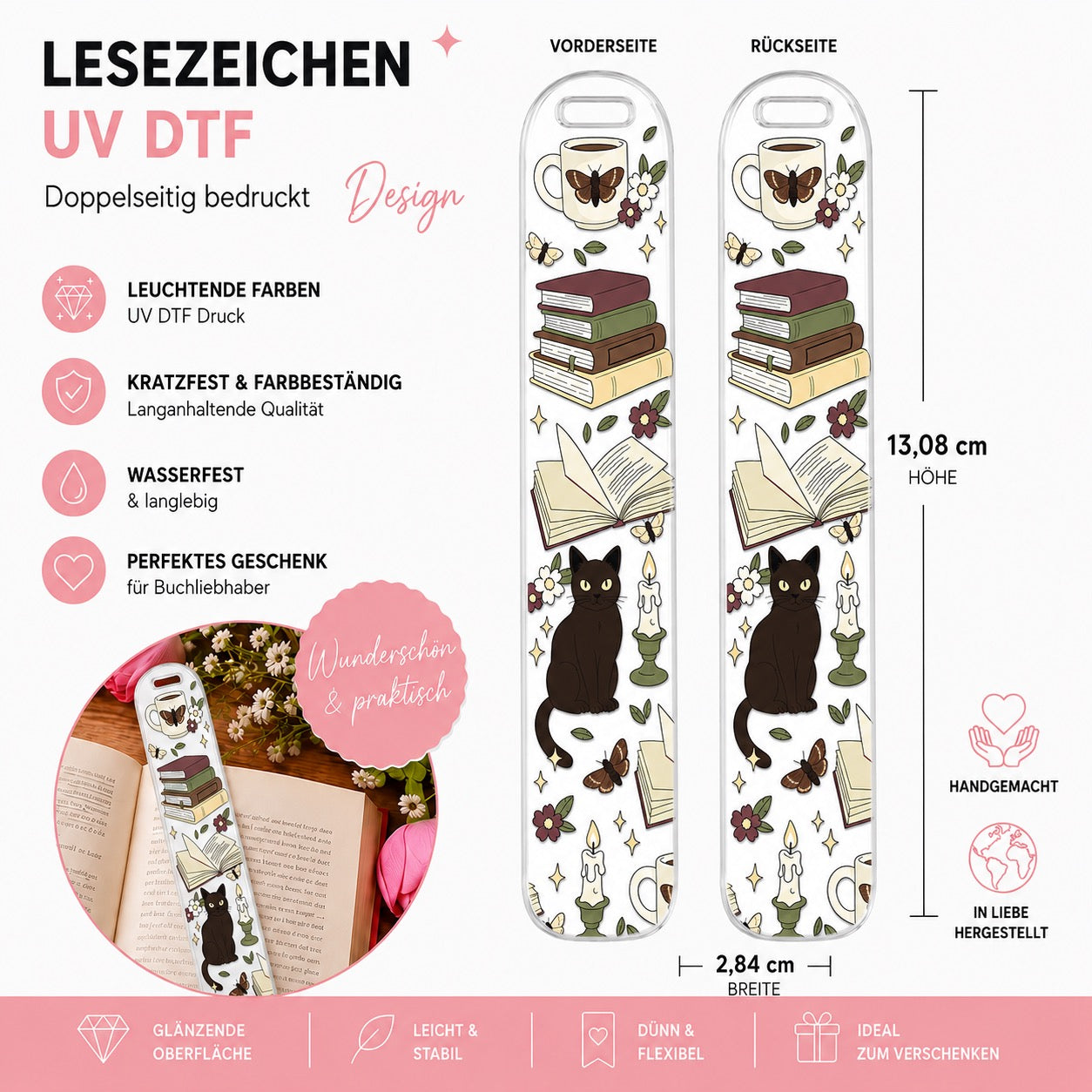 Cat Dark Academia Bookmark - UV-DTF 🐈‍⬛📚🕯️