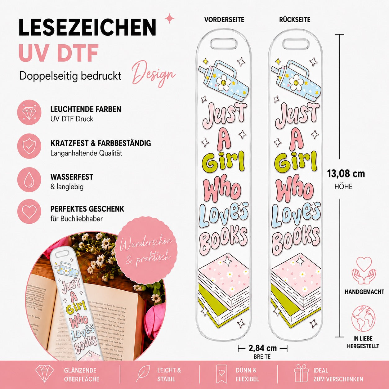 Just A Girl Who Loves Books Bookmark – UV-DTF 📚💖✨