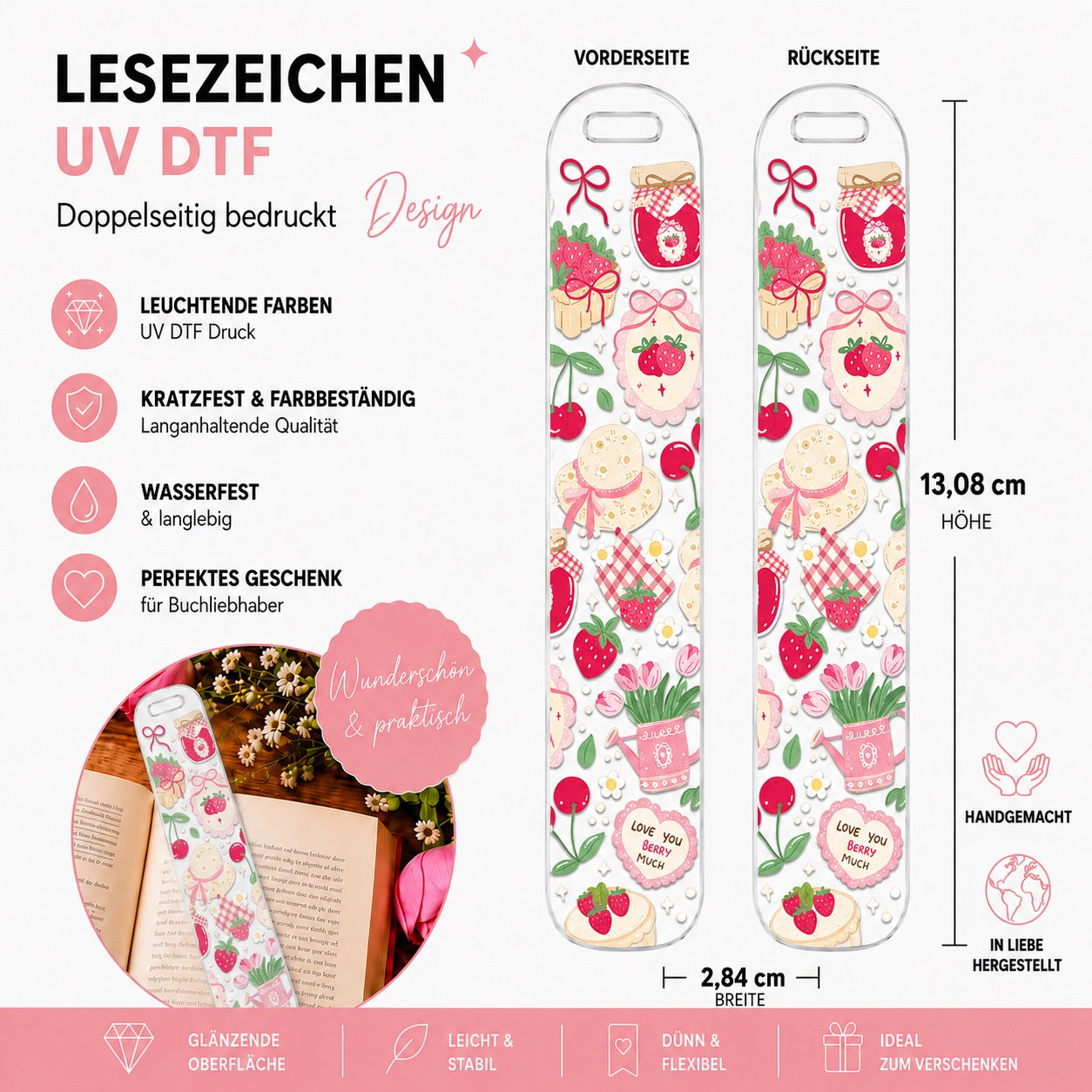 Strawberry Jam Bookmark - UV-DTF  🍓🎀🌸