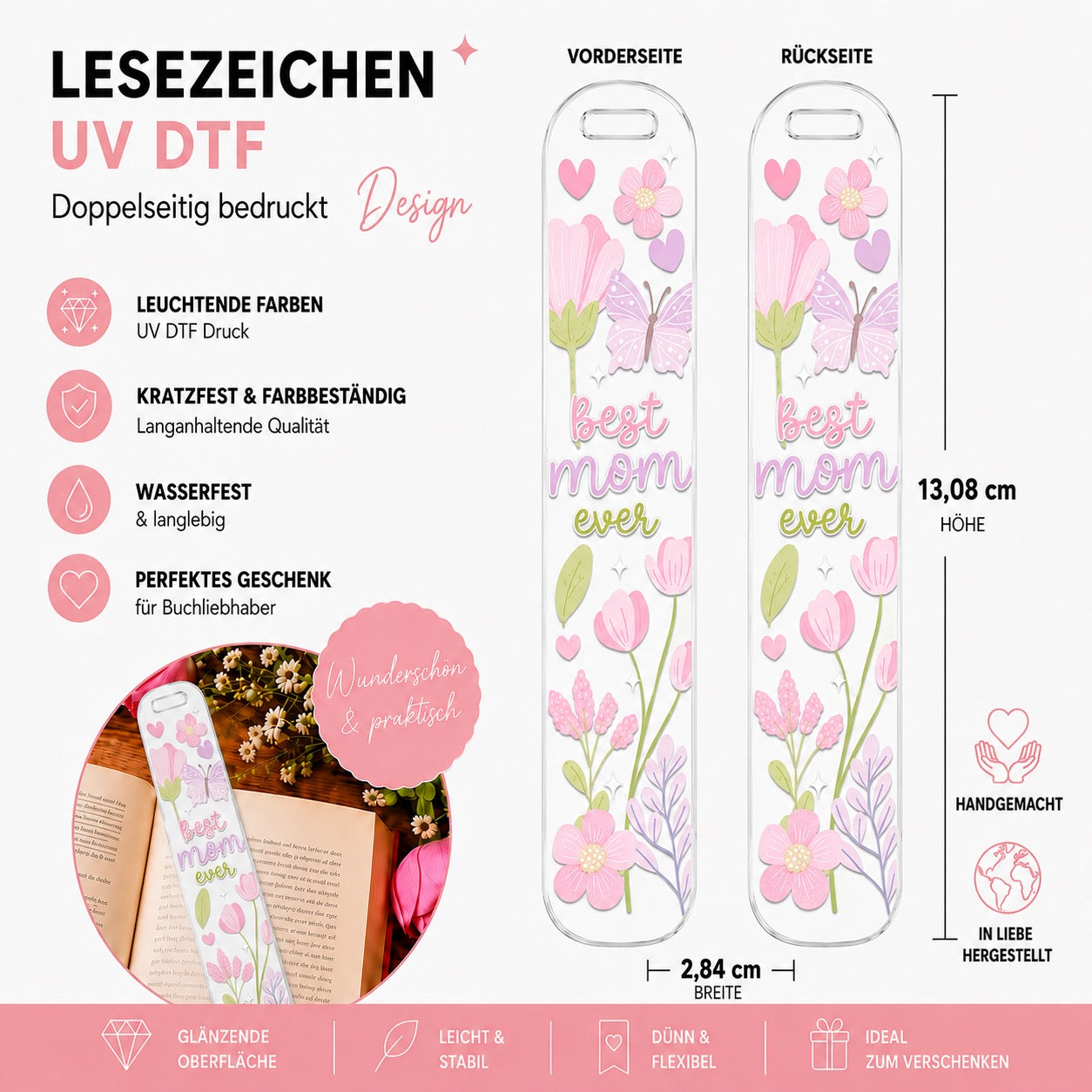 Best Mom Ever Bookmark – UV-DTF  🌸🦋💖