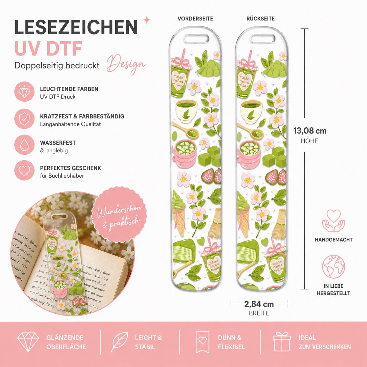 Matcha Reading Set – Trinkglas & Lesezeichen  🍵🌸