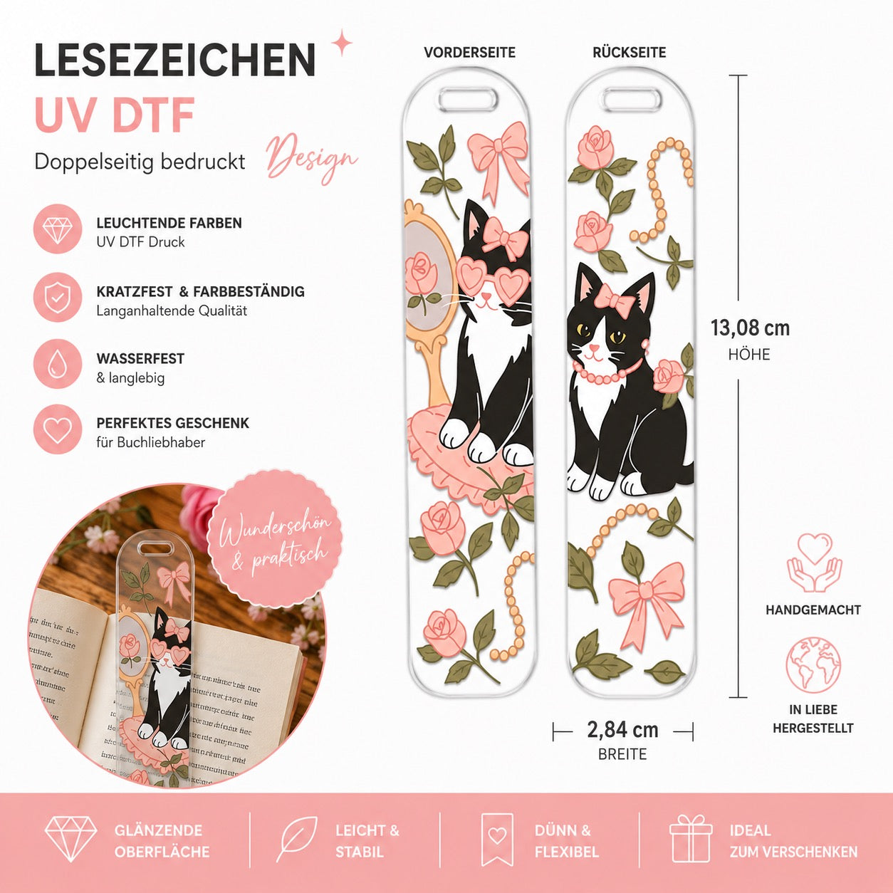 Black Cat Bookmark – UV DTF 🖤🎀