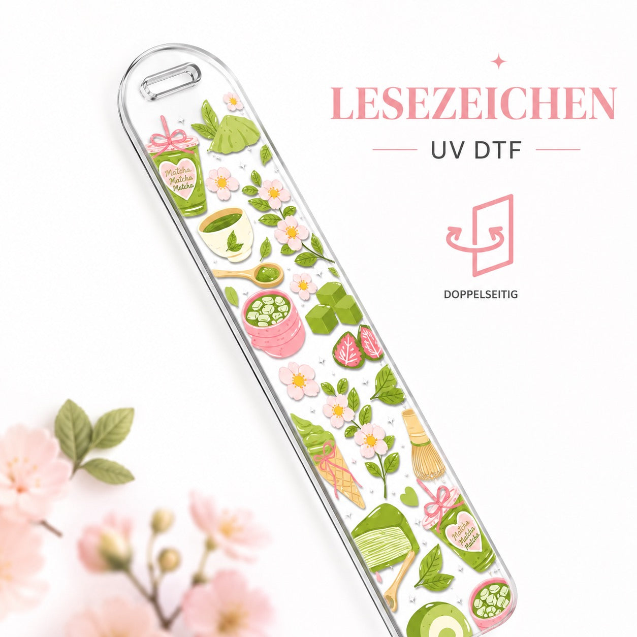 Matcha Reading Set – Trinkglas & Lesezeichen  🍵🌸