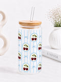 Whimsical Cherry Stamp Trinkglas 🍒🩵  | 16 oz