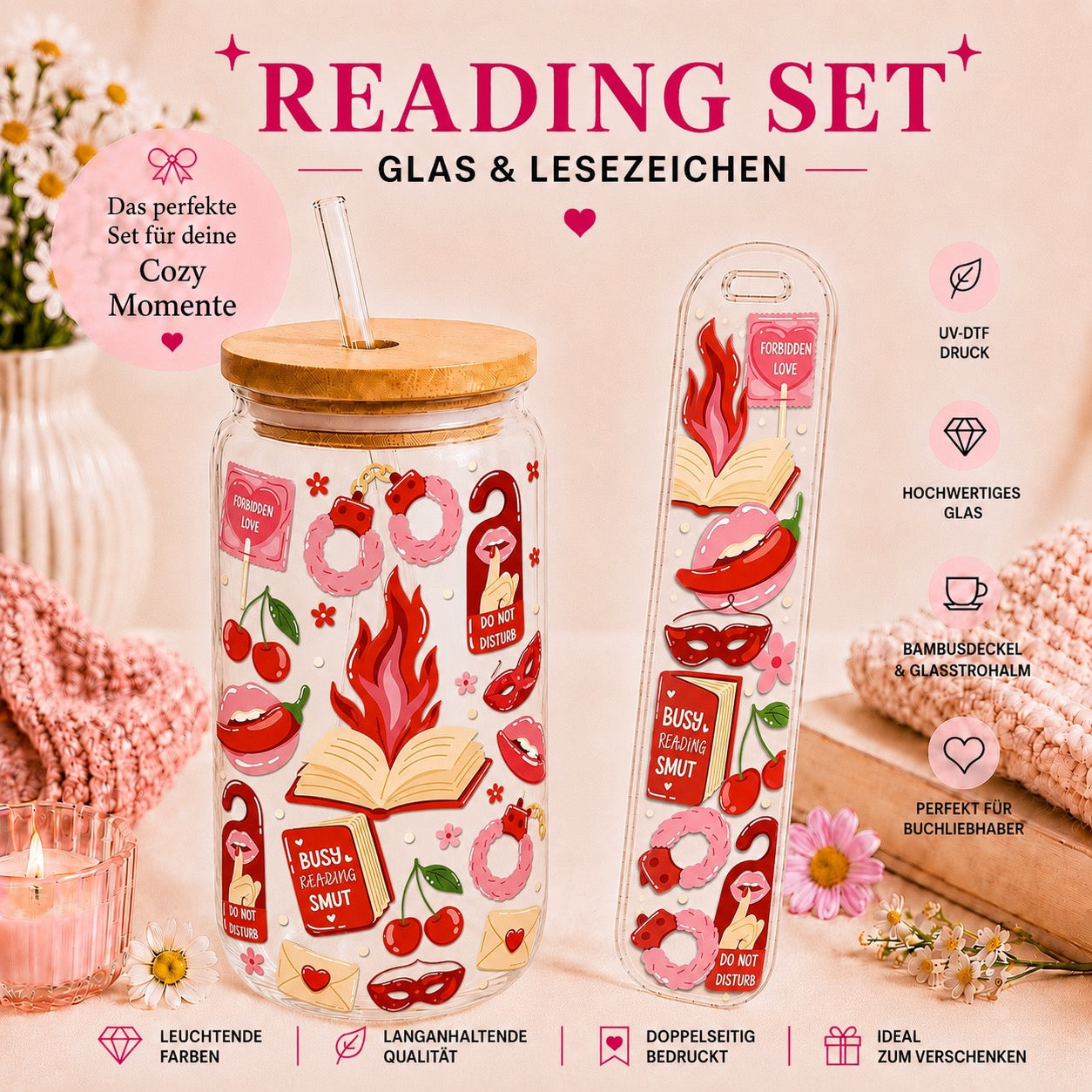 Busy Reading Smut – Reading Set | Glas & Lesezeichen