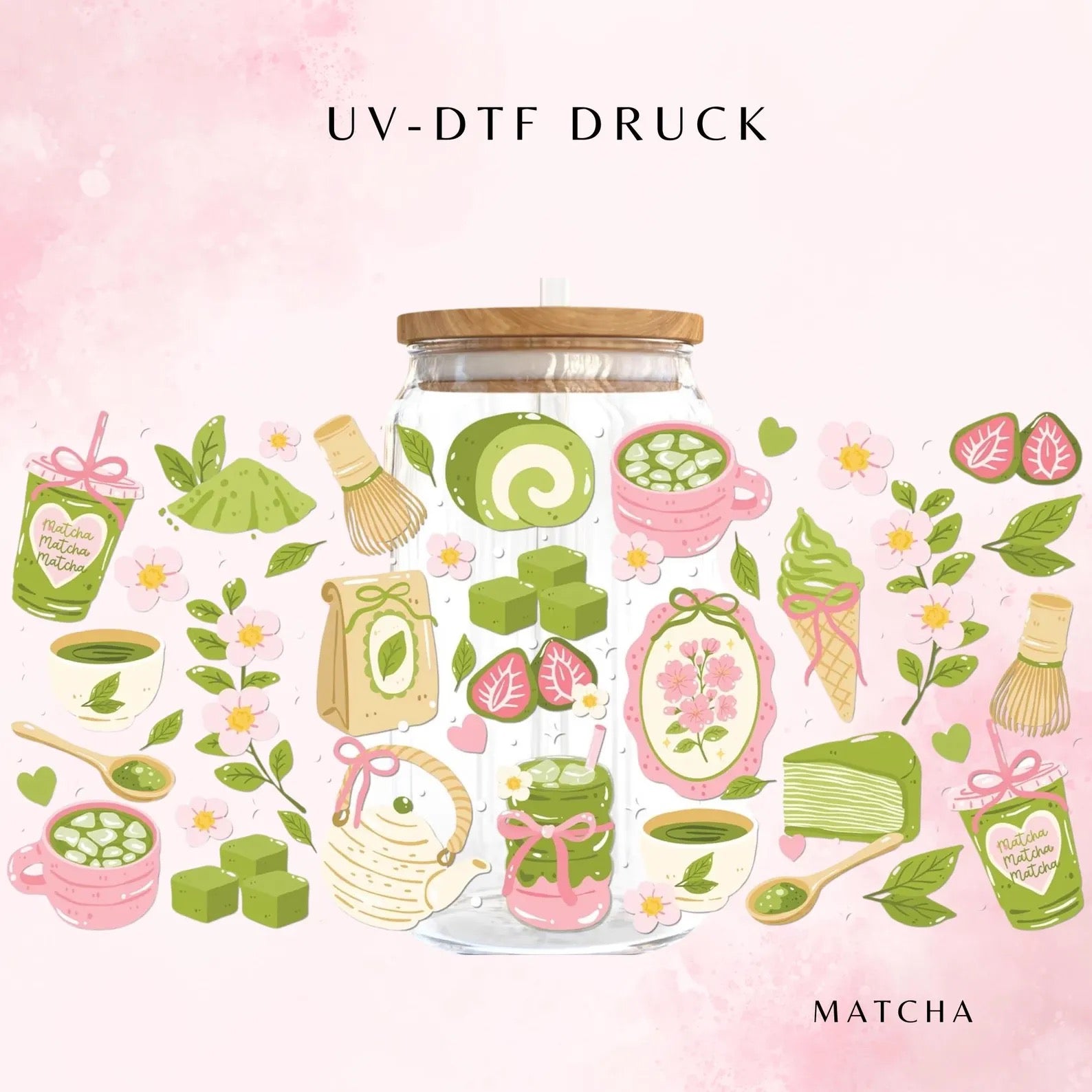 Matcha Lover Trinkglas 🍵🌸 | 16 oz