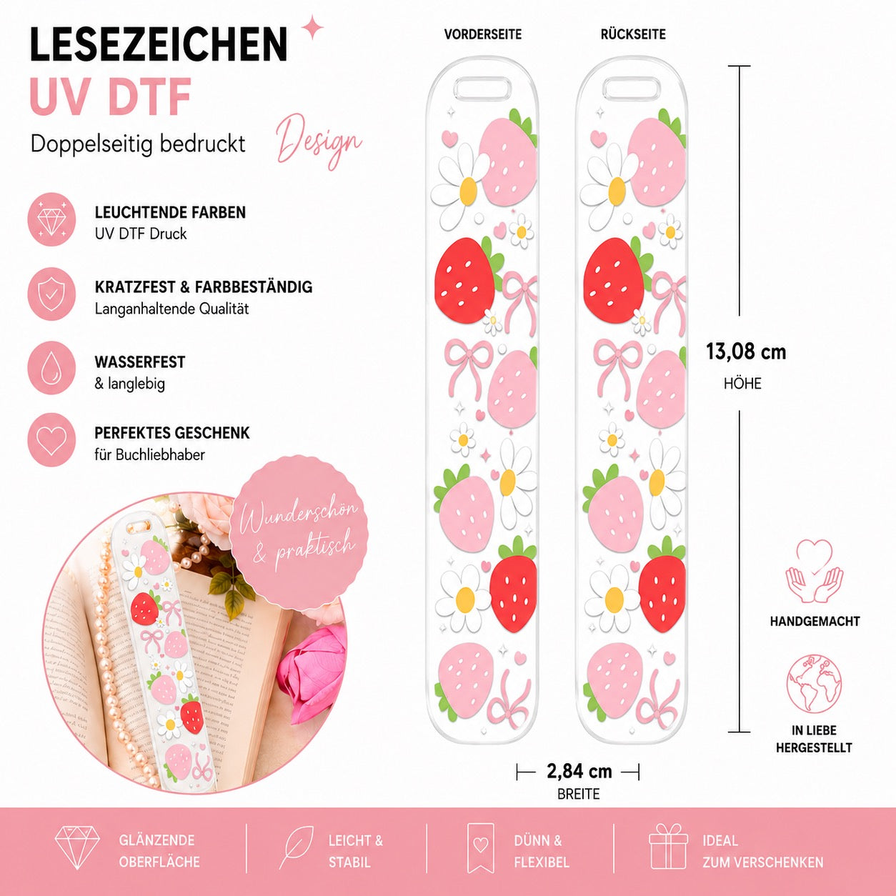 Strawberry Girlie Bookmark - UV-DTF