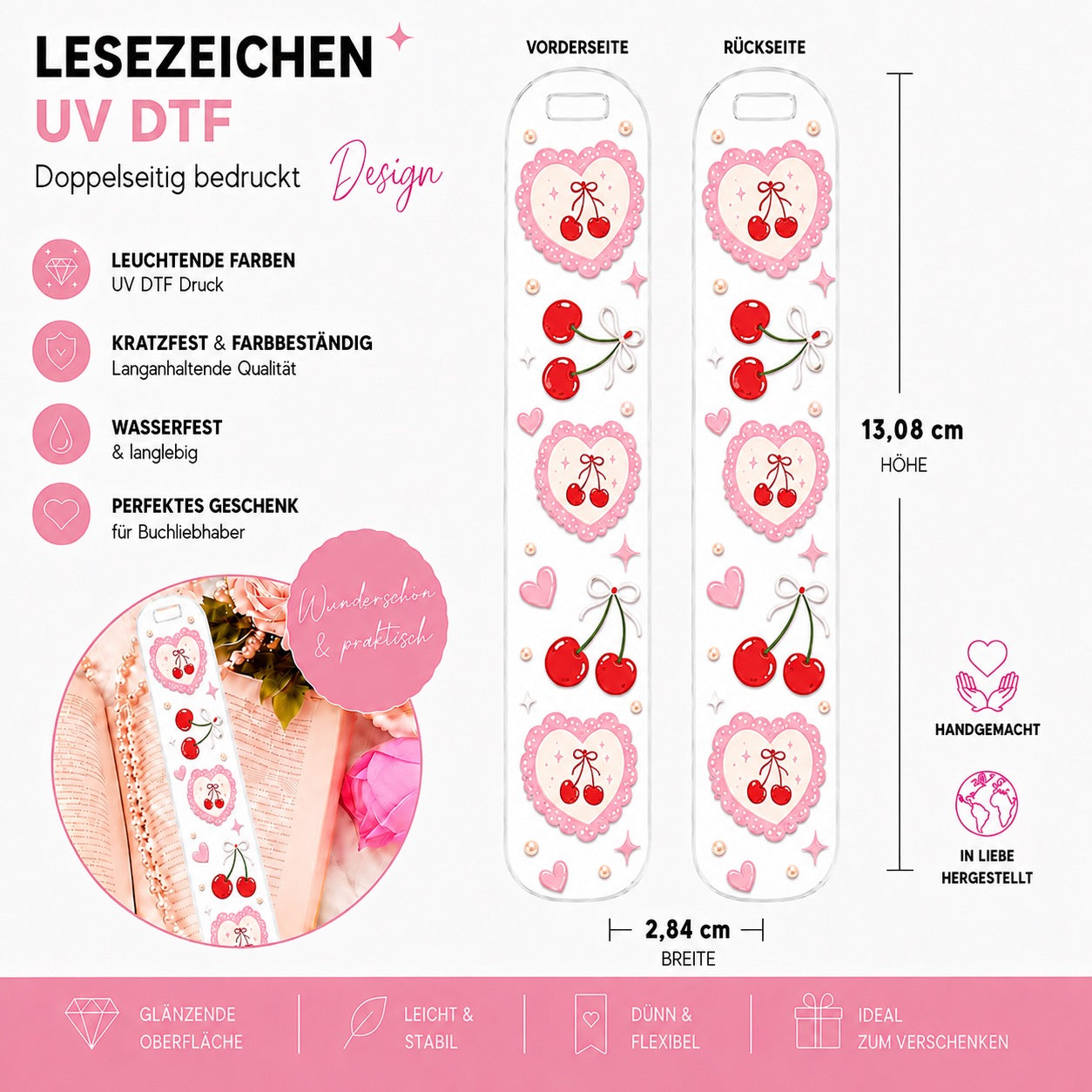 Romantic Cherry Bookmark - UV-DTF