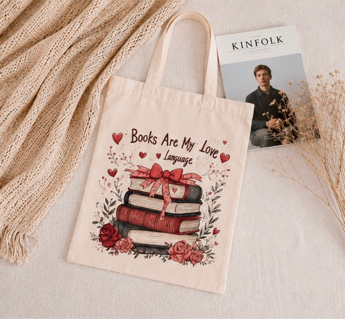 📚❤️ Books Are My Love Language – Book Lover Tote Bag
