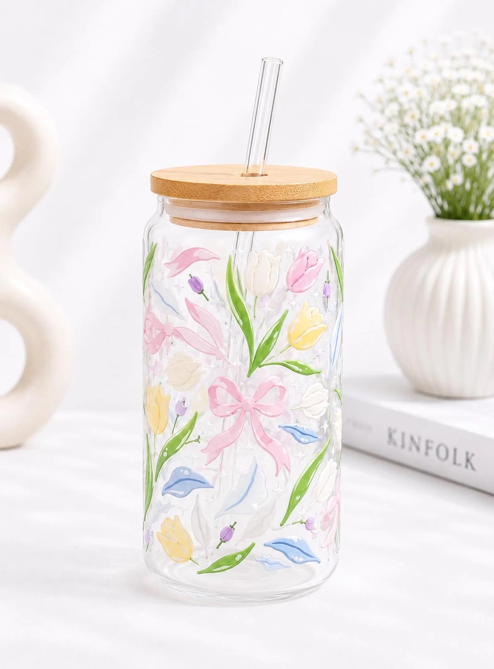 Tulip Bow Trinkglas 🌷🎀 | 16 oz
