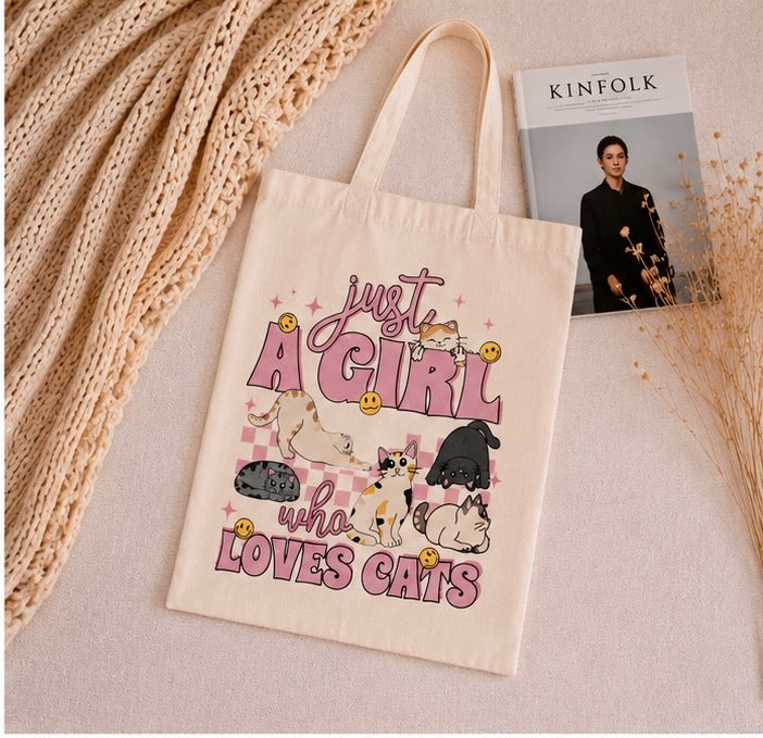 🐱💖 Just a Girl Who Loves Cats – Cat Lover Tote Bag