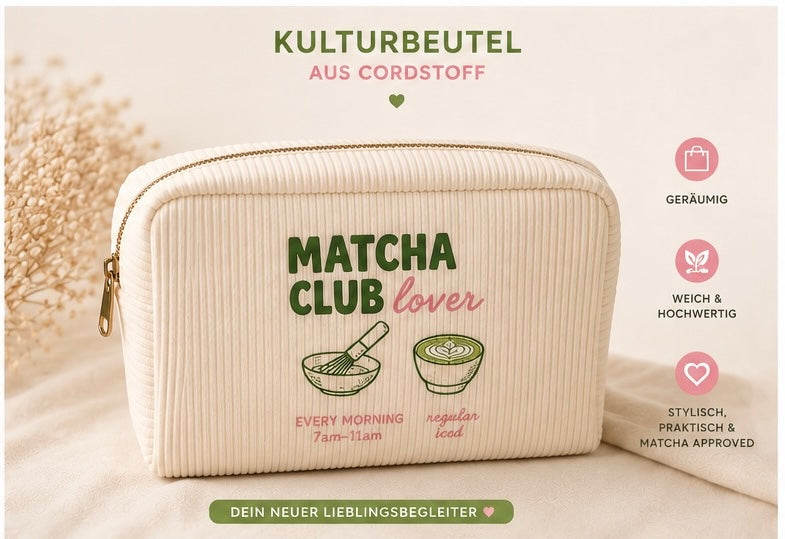 Matcha Selfcare Geschenkset I Trinkglas, Yoga Socken und Beauty Bag I Limited Edition