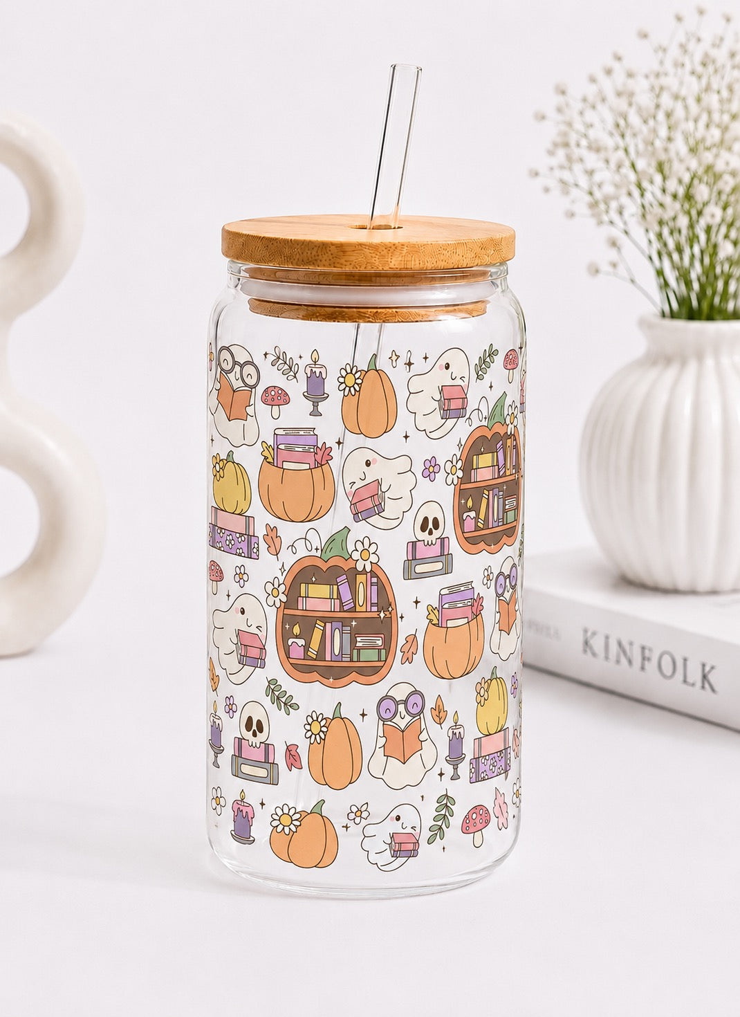 Halloween Ghost Bookshelf – Reading Set | Glas & Lesezeichen
