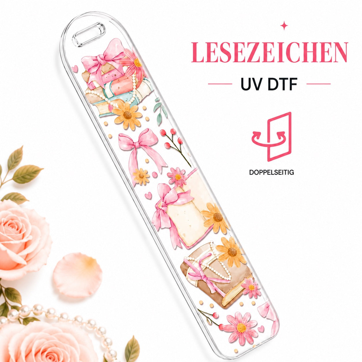 Romantic Bow & Reading Time - Bookmark UV-DTF 👑🎀🦋📚