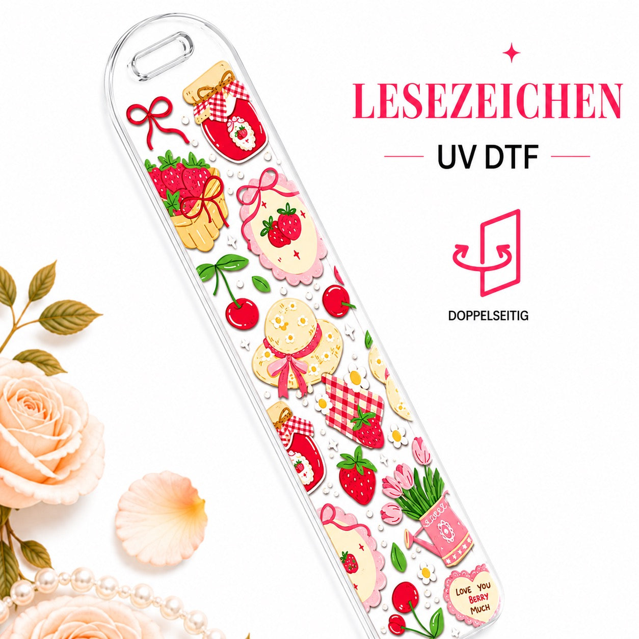 Strawberry Jam Bookmark - UV-DTF  🍓🎀🌸