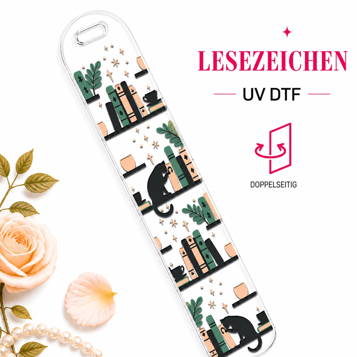 Cat and Book Bookmark - UV-DTF  🐈📚🌿