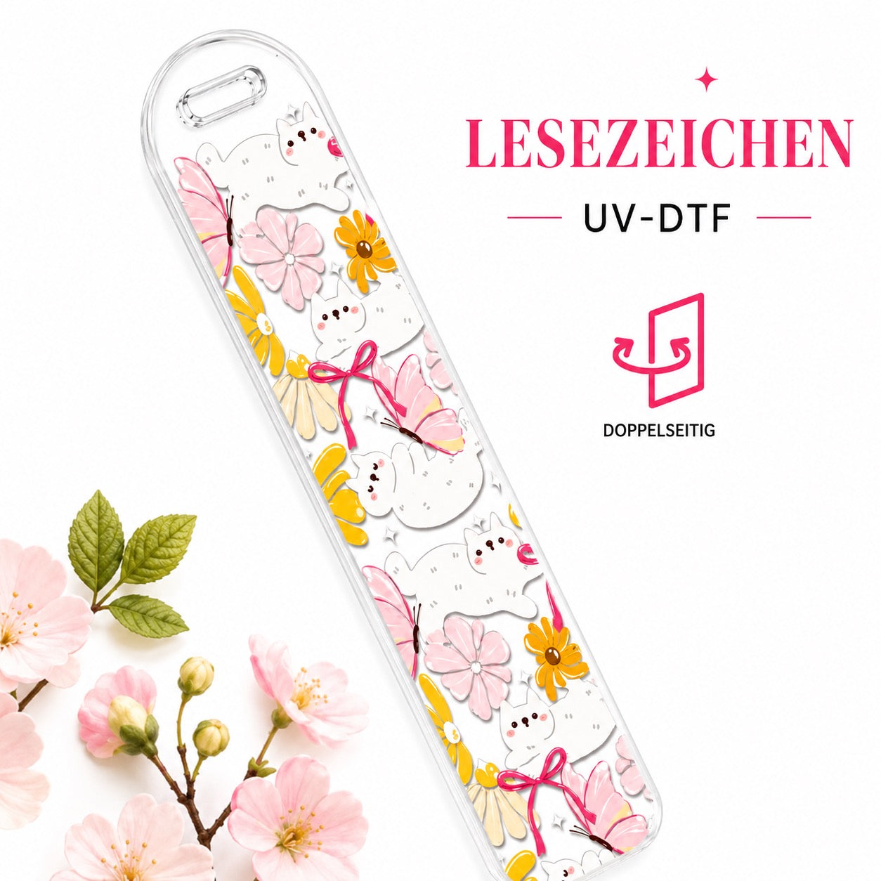 White Cat Bookmarks – UV DTF 🤍🦋