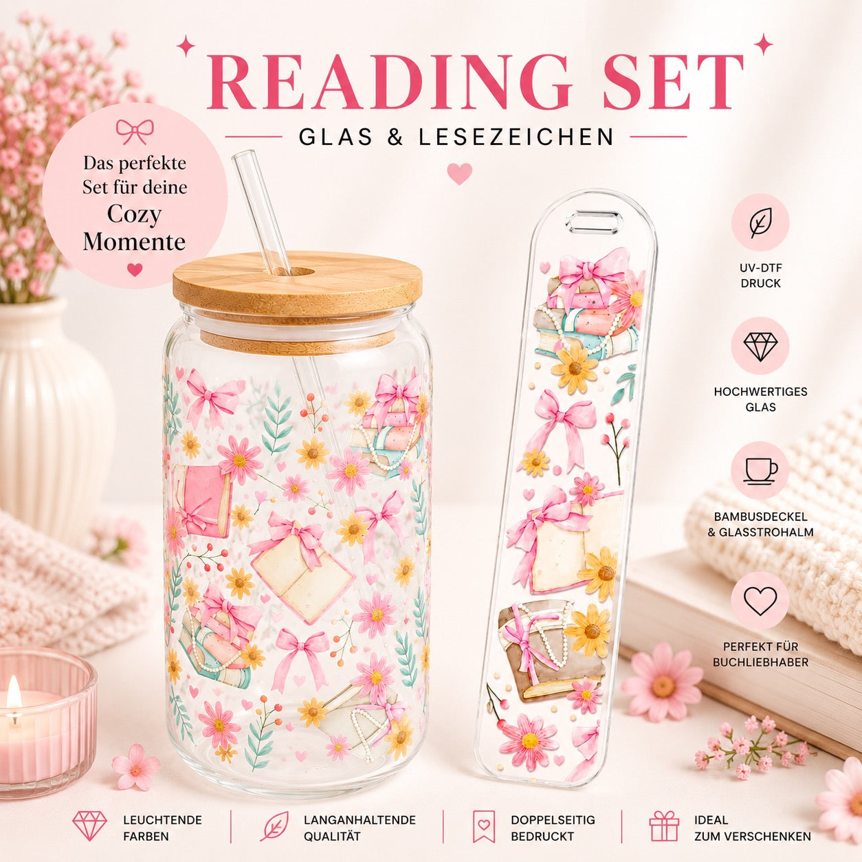 Romantic Bow Reading Set _ Trinkglas & Lesezeichen 👑🎀🦋