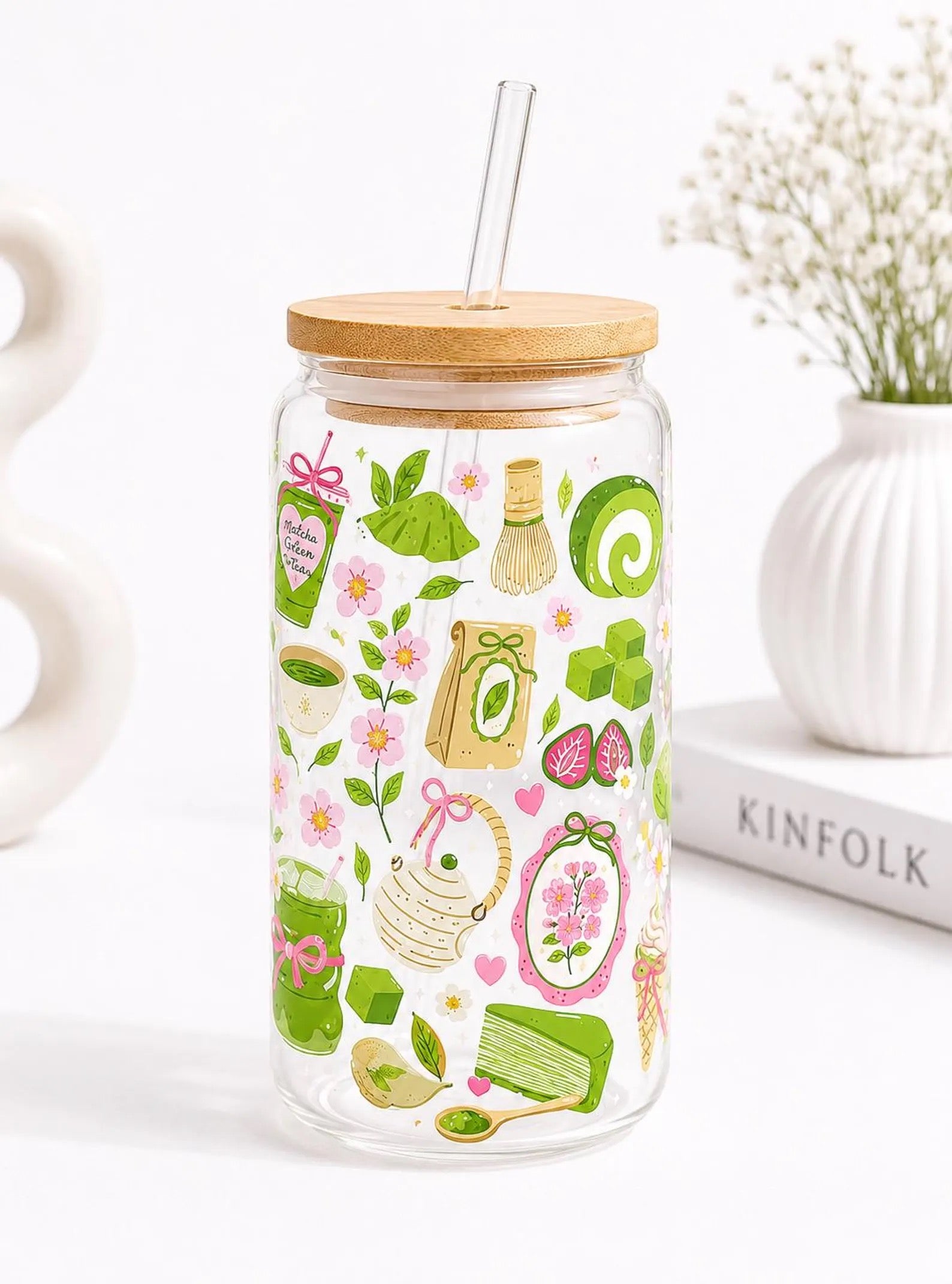Matcha Reading Set – Trinkglas & Lesezeichen  🍵🌸