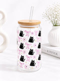Cute Black Cat Trinkglas 🐈‍⬛🎀 | 16 oz