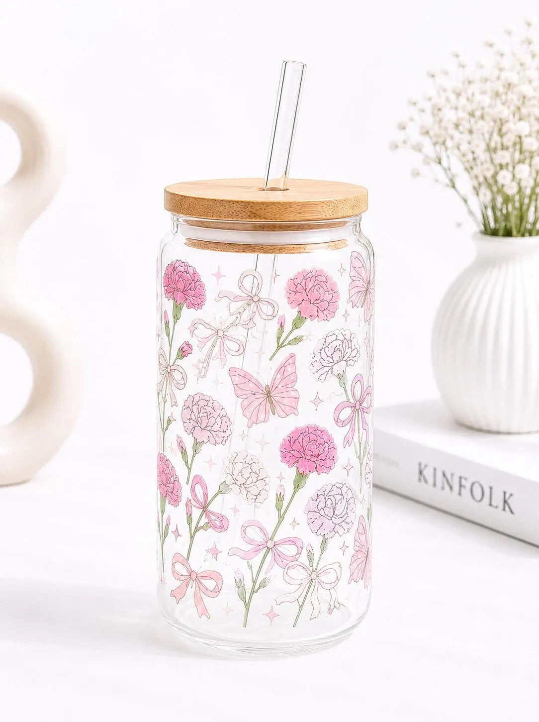 Butterfly Bloom Trinkglas 🎀✨| 16 oz