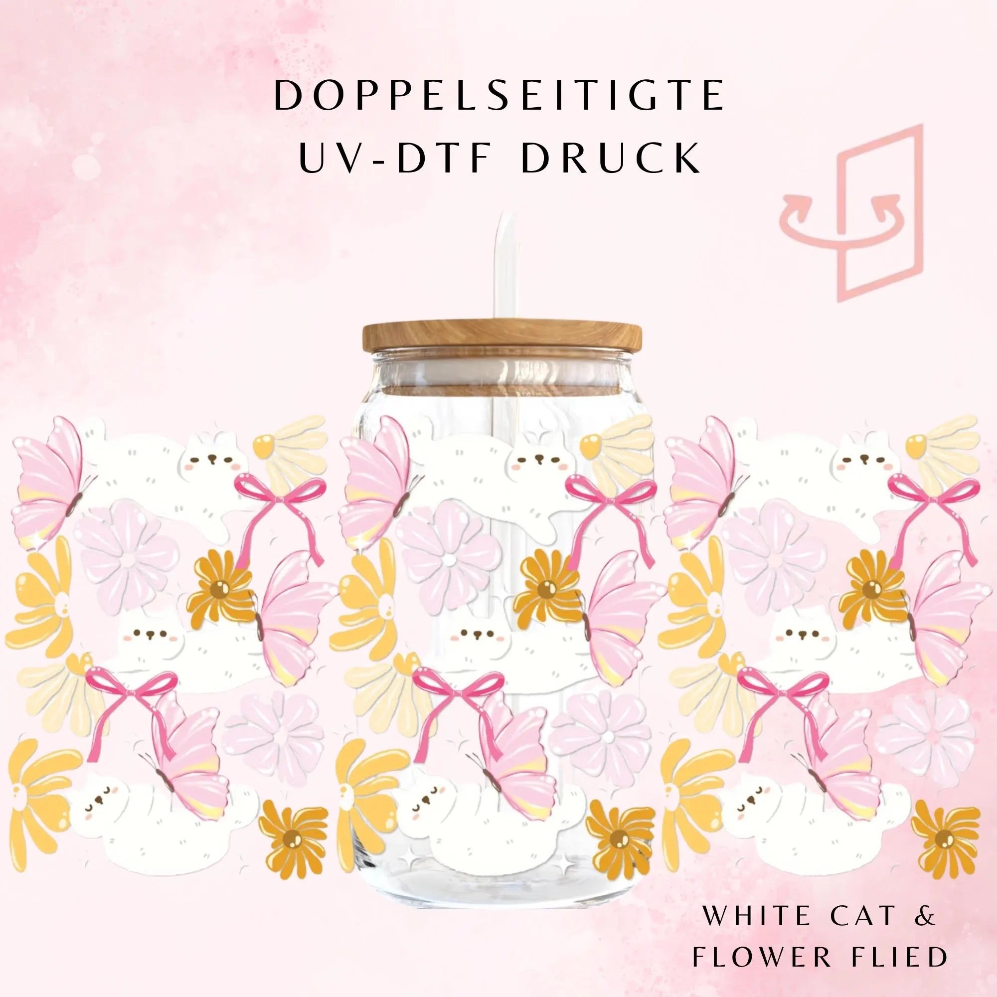 White Cat & Butterfly Trinkglas🐱🦋 | 16 oz