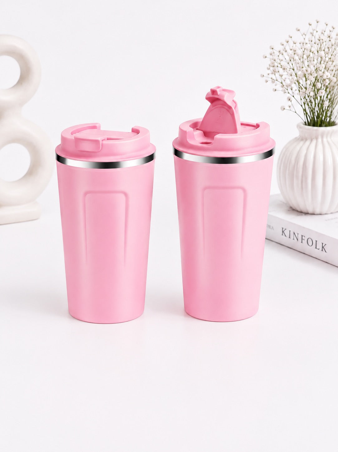Rosa Thermobecher | 360 ml | Doppelwandig mit UV-DTF Druck