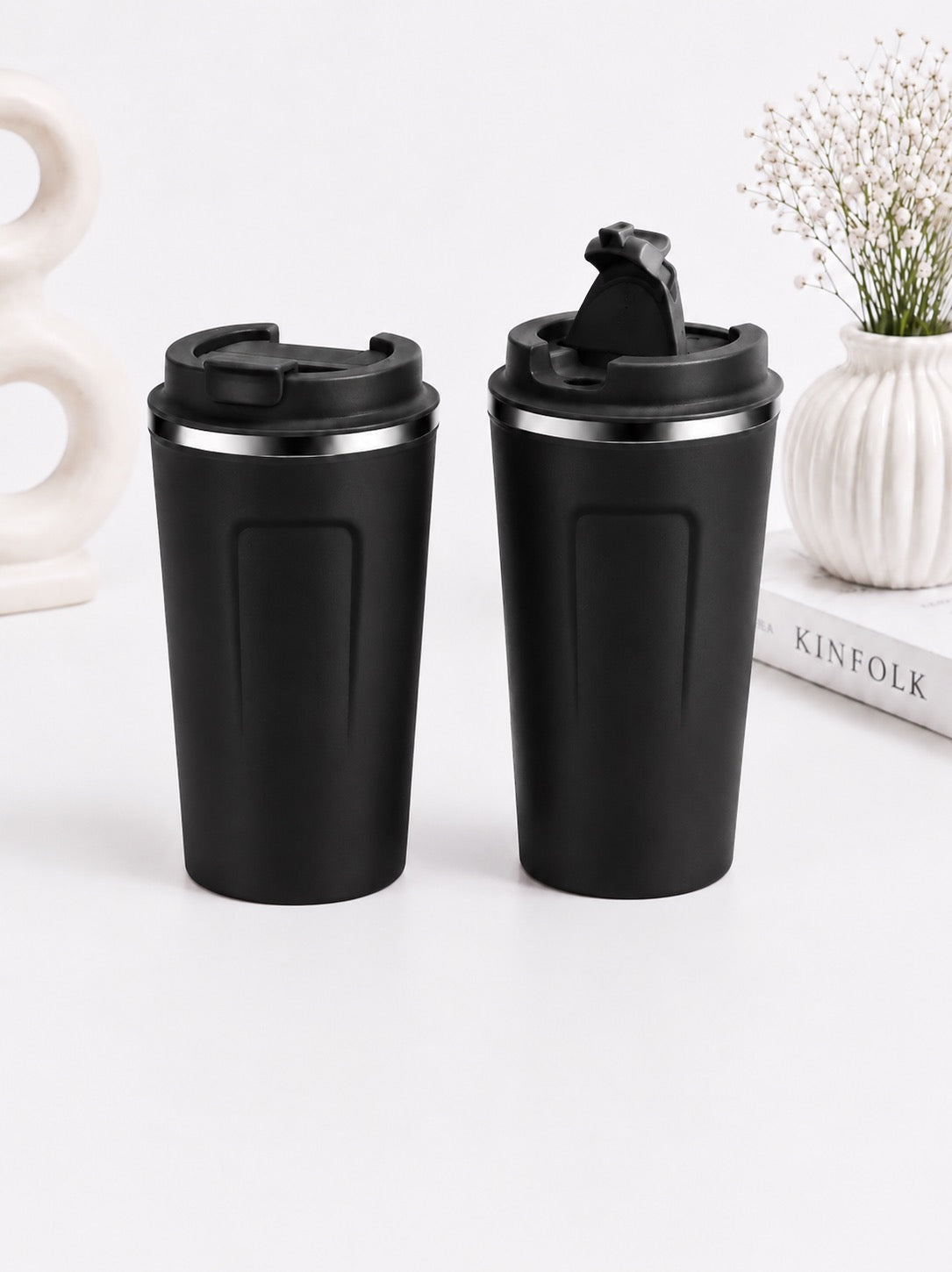 Schwarzer Thermobecher | 360 ml | Doppelwandig mit UV-DTF Druck
