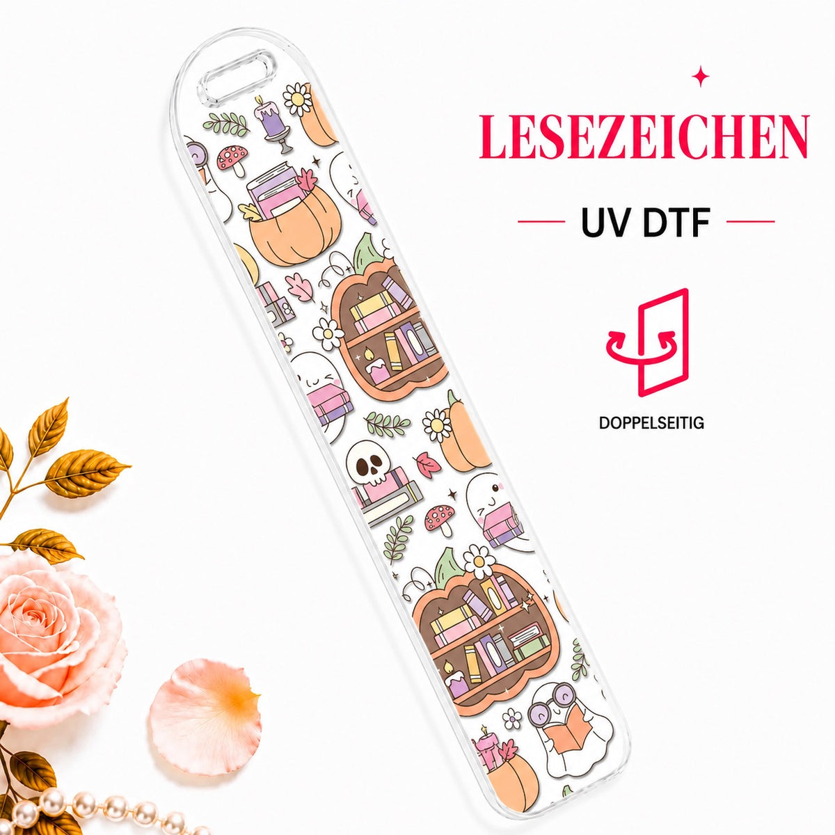 Halloween Ghost Bookshelf – Reading Set | Glas & Lesezeichen