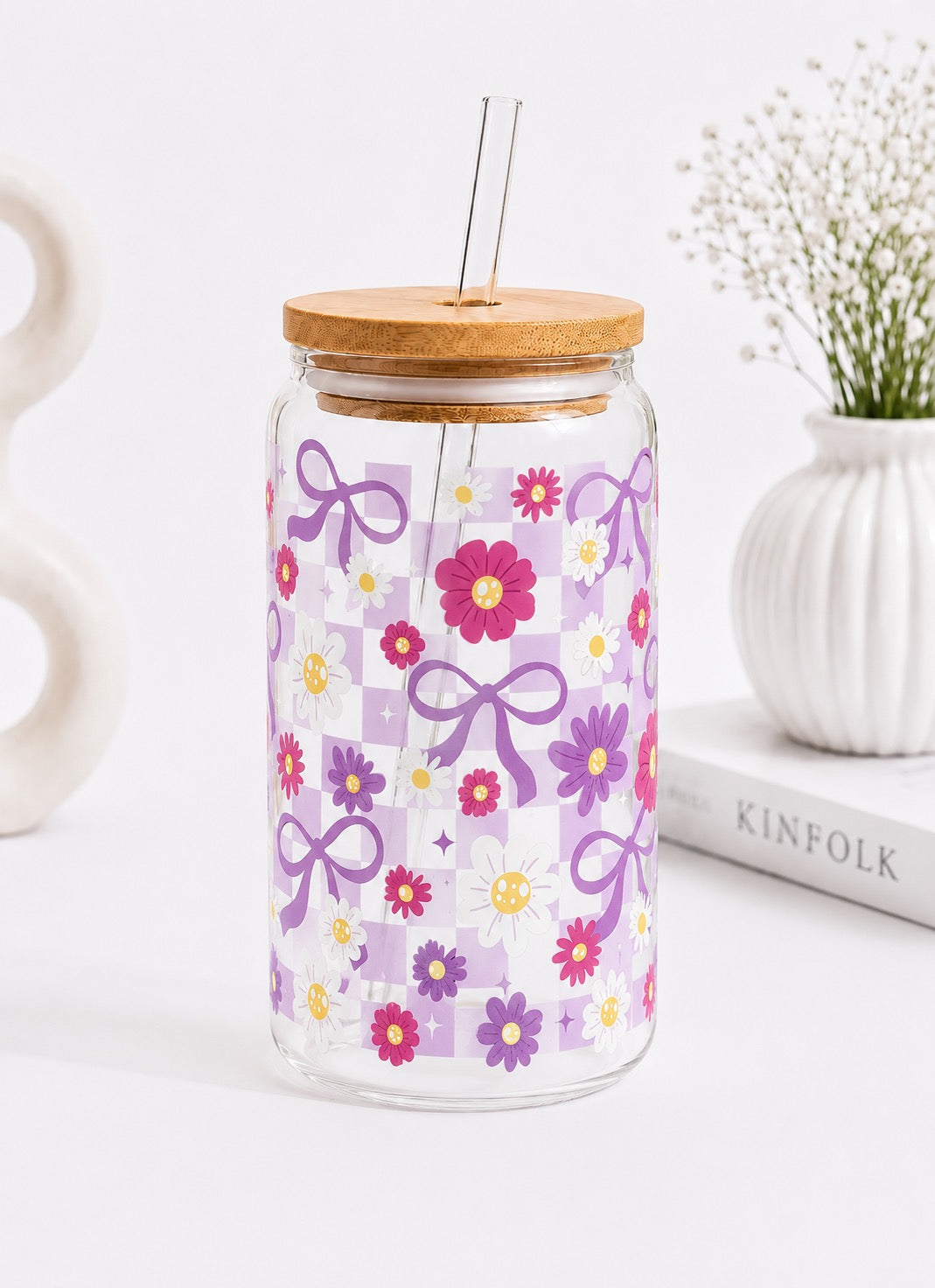 Lavender Checkered Girlie Trinkglas | 16 oz 💜🌸