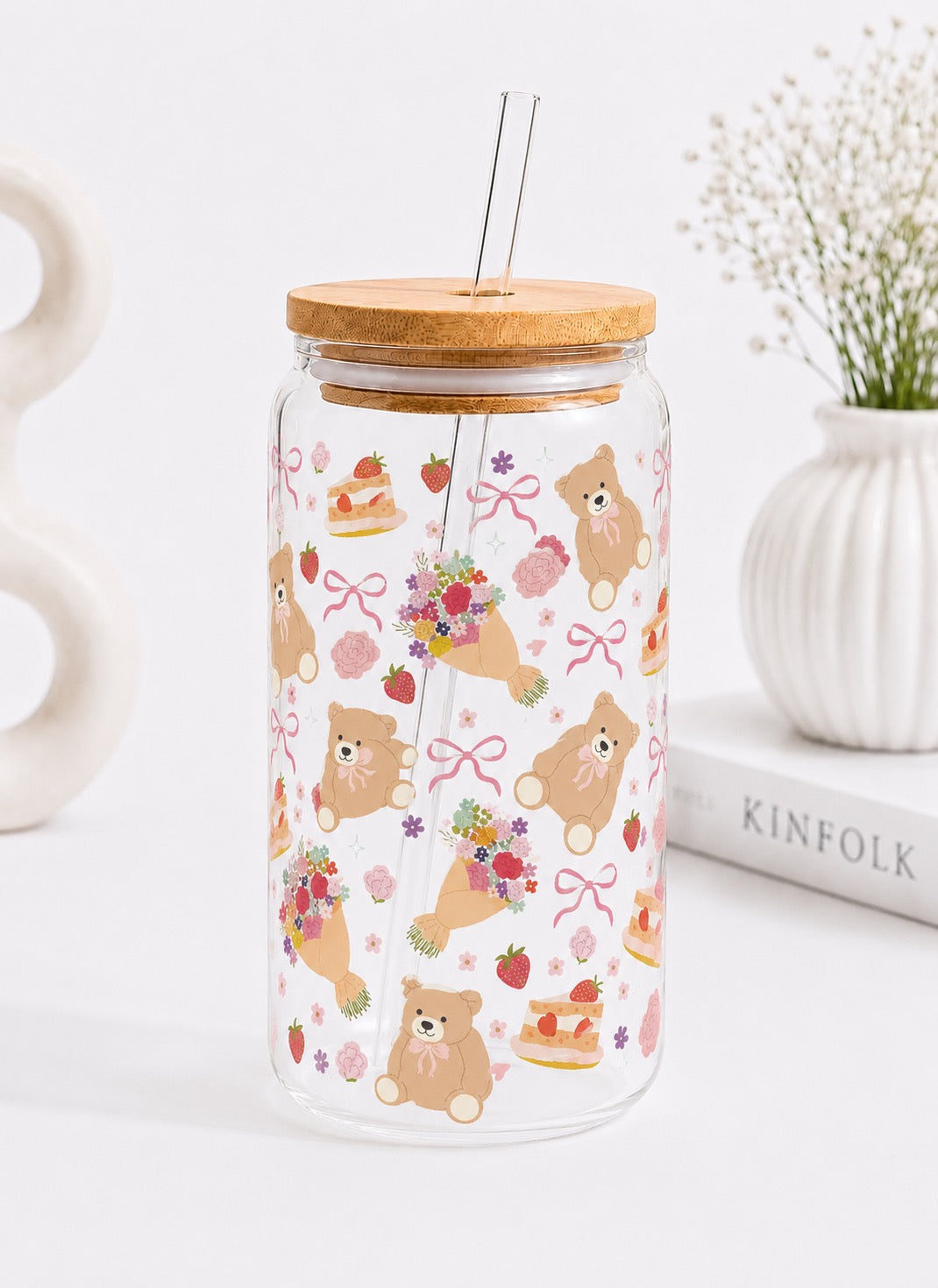 Strawberry & Bear Trinkglas | 16 oz 🧸🍓