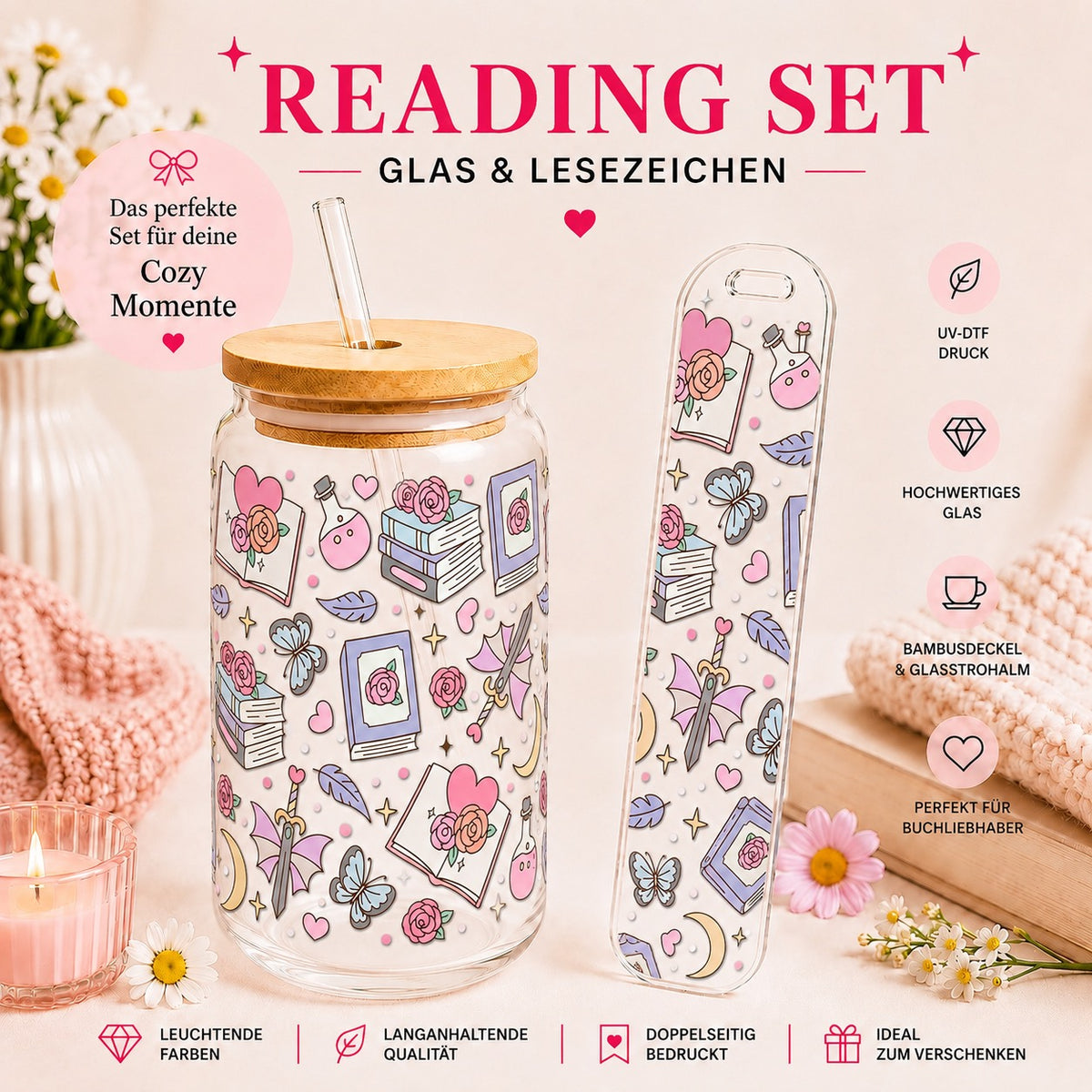 Addicted to Romantasy  – Reading Set | Glas & Lesezeichen