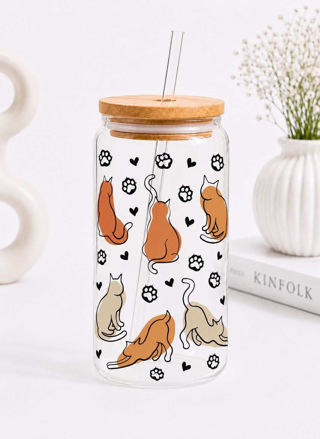 Boho Cat Trinkglas | 16 oz 🐱🖤